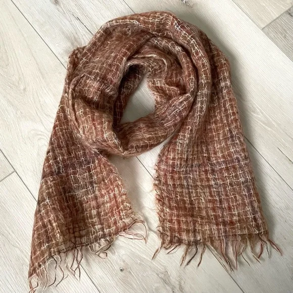 HIGHLANDS Vintage Mohair Wool Winter Scarf Made In Scotland Brown One Size
