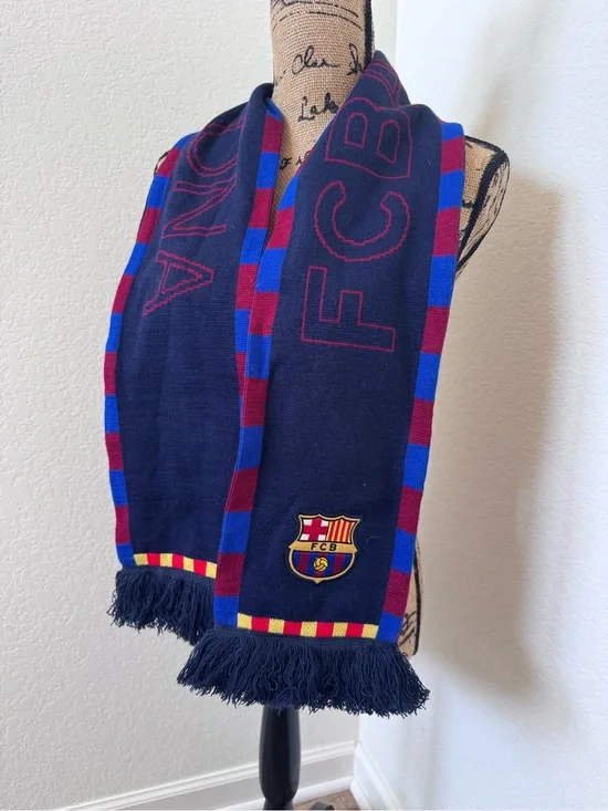 FC Barcelona Barca Soccer Scarf Football Club Fan Knit Fringed Scarf