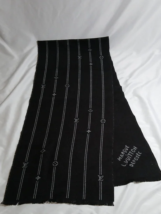 Louis Vuitton Black and White Monogram Stripe Scarf