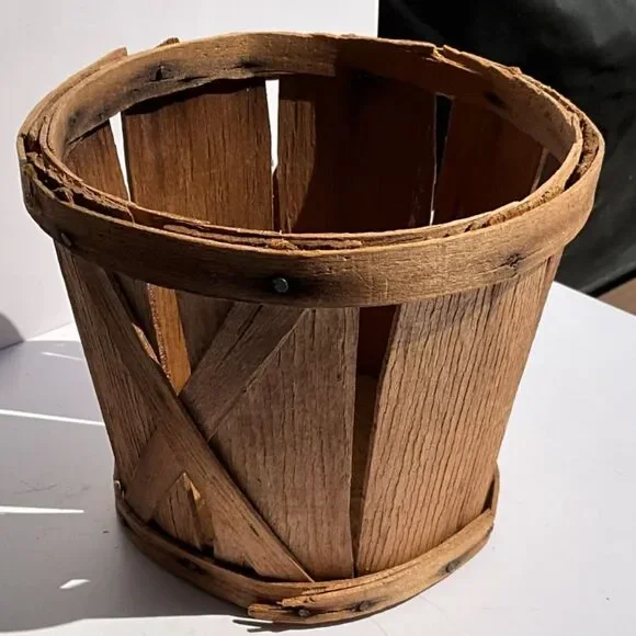 Vintage Rustic Wooden Berry Basket Bushel Gathering Basket Farmhouse Primitive