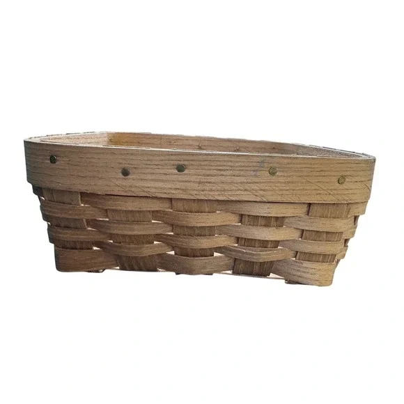 Vintage Bentwood Woven Splint Basket‎ Square Natural Wood Storage Organizer