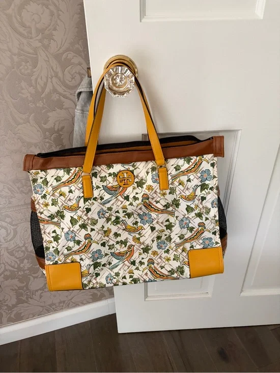 Tory burch Ella tote dog pet carrier bird print zip top mesh sides