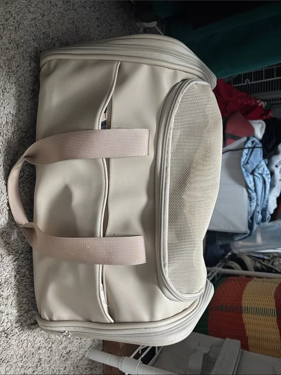 Cream Travel Pet Carrier Tote with Mesh Vent