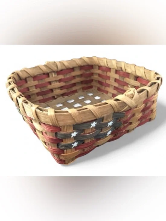 Handwoven Artist Signed Patriotic Flag Basket - Celebrate USA - Americana