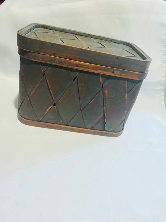 Vintage Rustic Woven Wood Storage Box - Brown