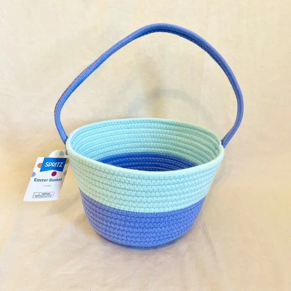 Spritz Easter Decorative Rope‎ Basket Light Blue Woven Cotton Round Handle