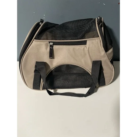 Pet Carrier‎ Bag Airline Approved Soft Sided Travel Tote Beige Black Mesh