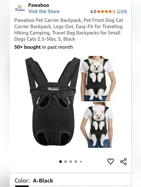 New Pawaboo Pet Carrier~Backpack~Dog~Cat~Small~2.5-5 Pounds