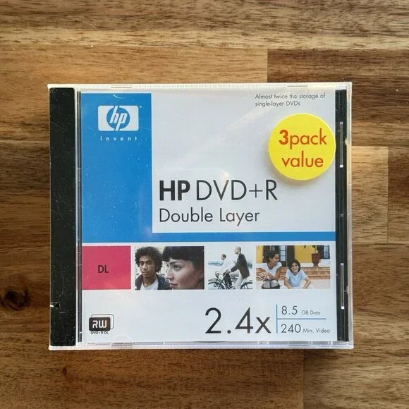 HP 3‎ Pack DVD+R DL Double Layer DVD Disk 8.5 GB 240 min Video 2.4X Disc