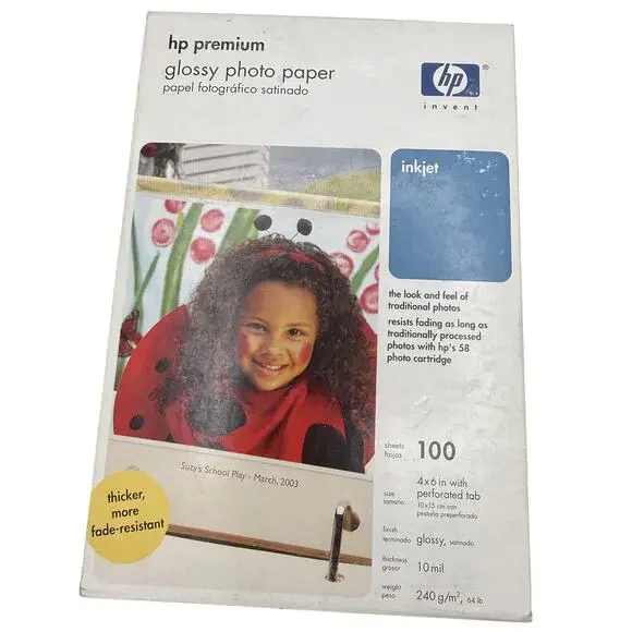 📸 HP Premium Glossy Photo Paper 4x6 Inkjet 100 Sheets New Sealed Q1990A 10 mil
