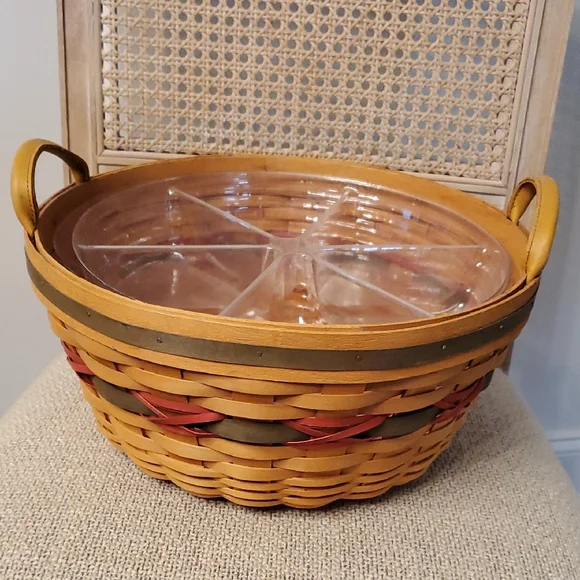 Longaberger 1999 Holiday Hostess Pinecone Basket with Divided Protector Set