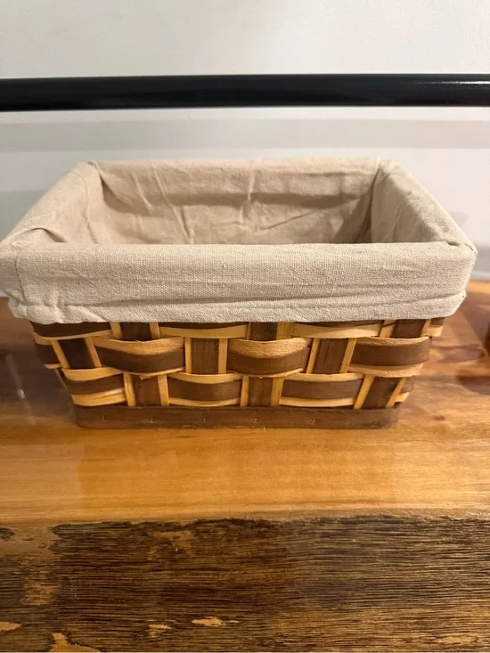Natural Woven Storage Basket with Cream Fabric Liner