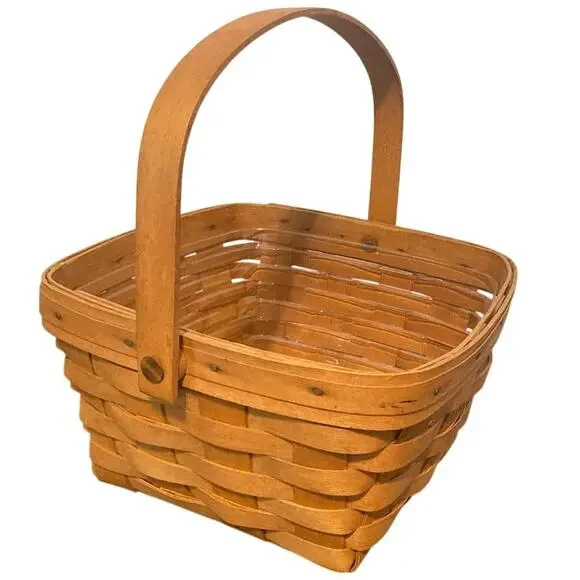 1992 Longaberger Square Basket with Swinging Handle Plastic Protector *READ*