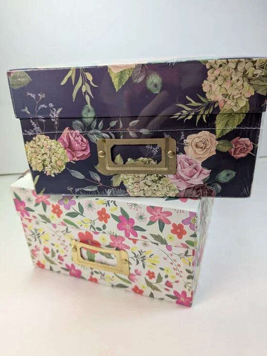 Recollections Photo Storage Boxes Floral Motivational Set of 2 Front Plaques