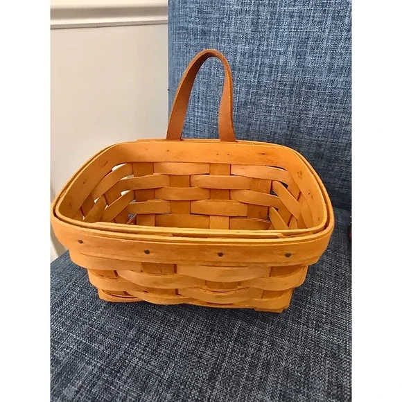 Longaberger 1995 Vintage Handwoven Hanging Basket Leather Handle Dresden Ohio
