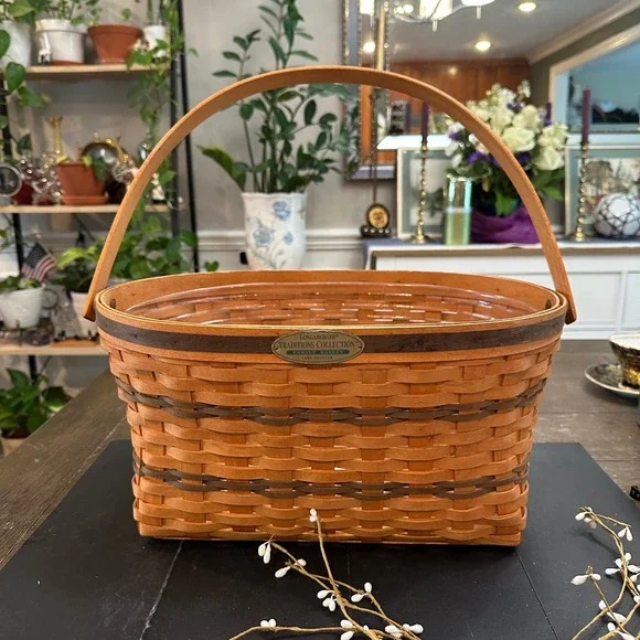 Longaberger Traditions 1995 Vintage Family Basket Folding Handles Large W/ Liner