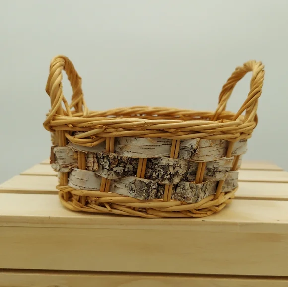 Woven Wicker Brown Birch Basket with Handle ~ Storage, Decor, Organizing, Oval