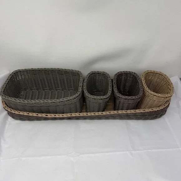 Pampered Chef Wicker Serving Caddy 5 Pc Basket Set Discontinued Item