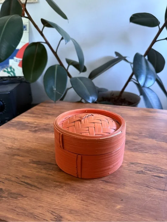 Handwoven Orange Bamboo Trinket Box