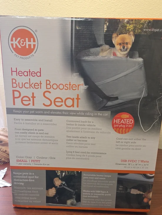 Heated Bucket Booster Pet Seat - Gray 18x18x16