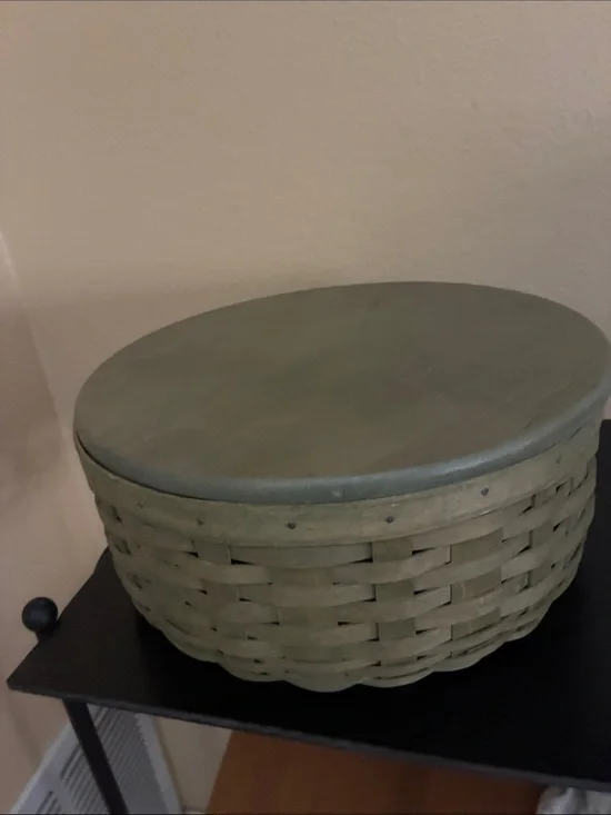 LONGABERGER Olive Green Woven Decorative Storage Basket with Lid