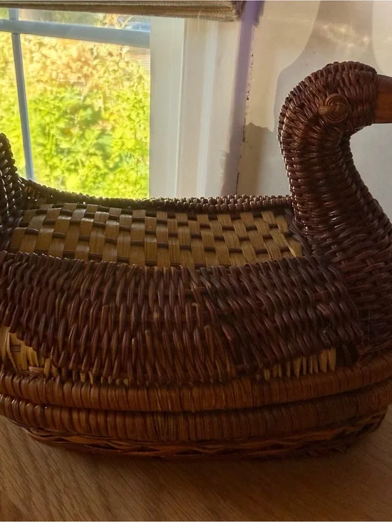 Handwoven Wicker Duck Basket - Brown