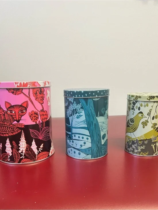 Set of 3 Lush Designs London Illustrated Metal Storage Tins- Fox, Bird & Forest