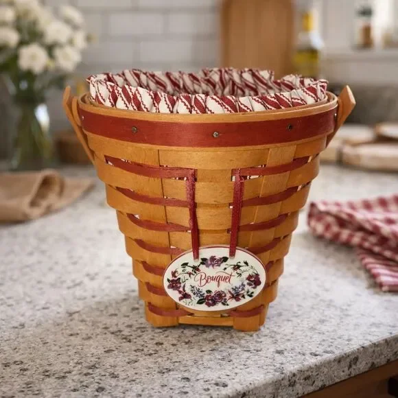 Longaberger 1996 Sweetheart Bouquet Basket Combo Protector Liner & Tie-On