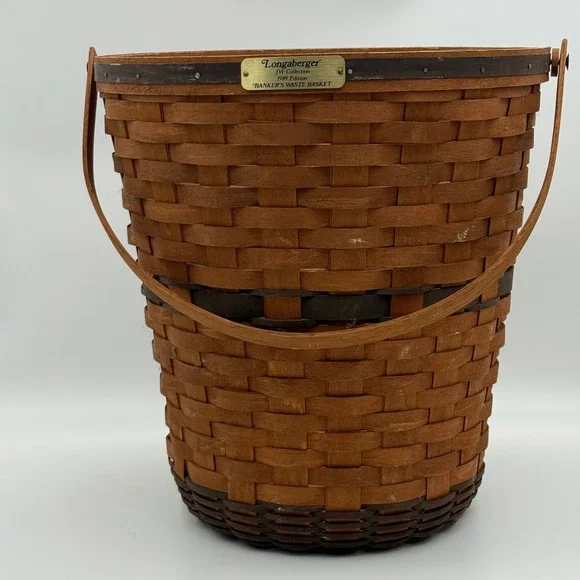 Longaberger JW Collection 1989 Edition Bankers Waste Basket with Liner Vintage