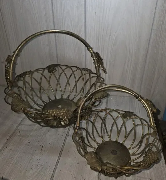 Vtg Godinger Silver Co Woven Baskets Grape Motif Swivel Handle 8