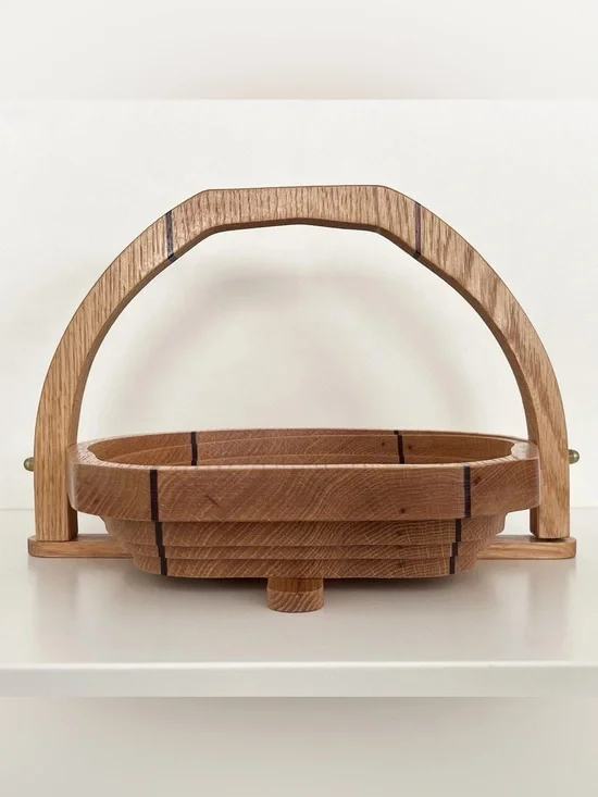 Vintage Handmade Wood Collapsible Fruit Basket Artist Signed Trivet Apple