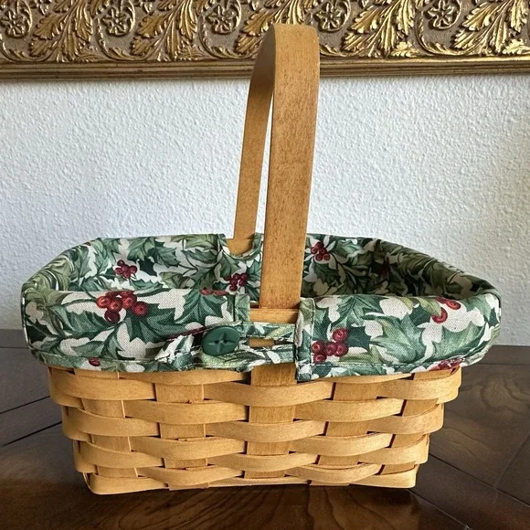 Longaberger 2002 Spring Basket 10.5 Inch Handle American Holly Tree‎ Liner New