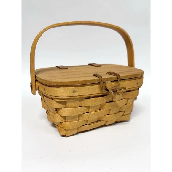 Longaberger Y2K Small Purse Basket Mini Picnic Basket Boho Style Kiddie Signed