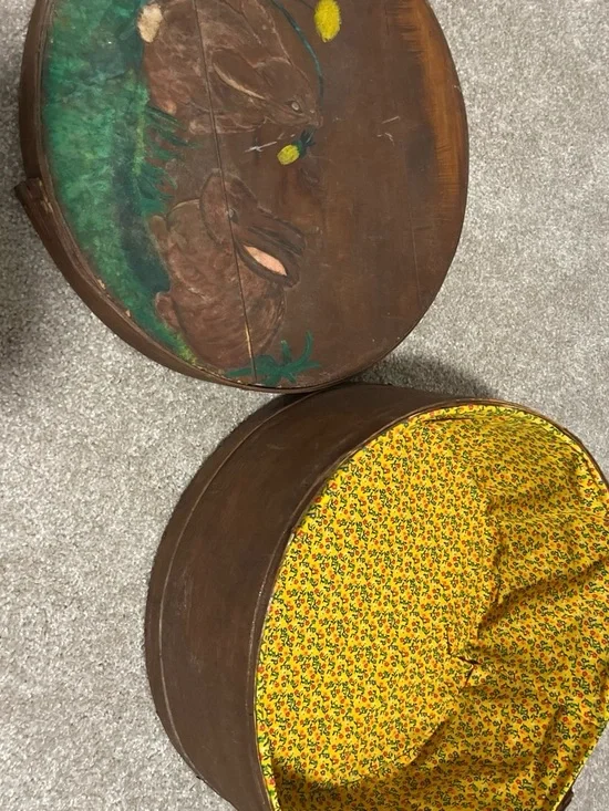 Hand-Painted Round Wooden Box with Floral Liner