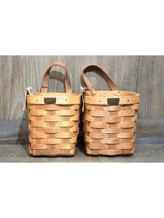 2 pc Petersboro Basket Company Wall hanging Leather Handle 5 x 5 x 5.5