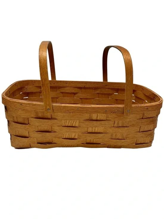 Vintage 1940s Handwoven Double-Handle Wood Splint Gathering Market Basket 20