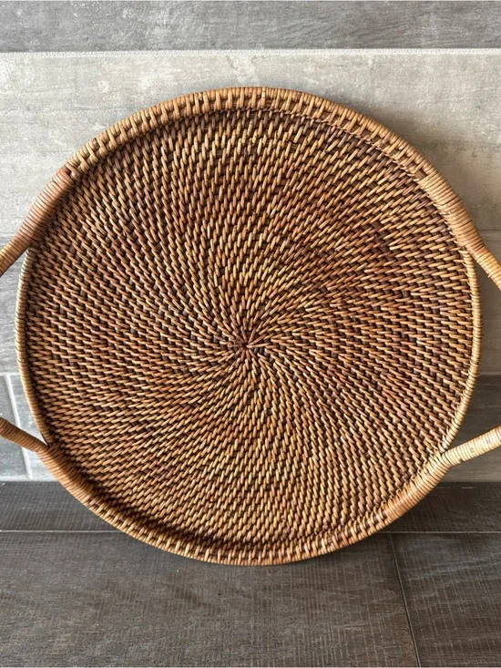 Pampered Chef Woven Selections Wicker Serving Tray W/Handles 16”