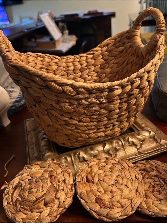 Woven Natural Seagrass Basket with Handles - Natural BASKET ONLY
