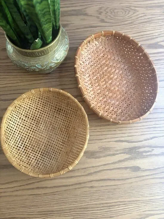 Vintage Wicker Winnowing Baskets Set Of 2 Baskets Woven Bamboo