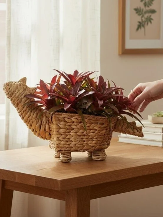 Dinosaur Rattan Wicker Plant Fruit Storage Decorative Planter