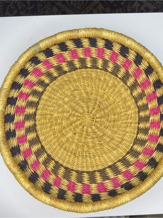 Handwoven Decorative Basket - Yellow, Pink & Brown