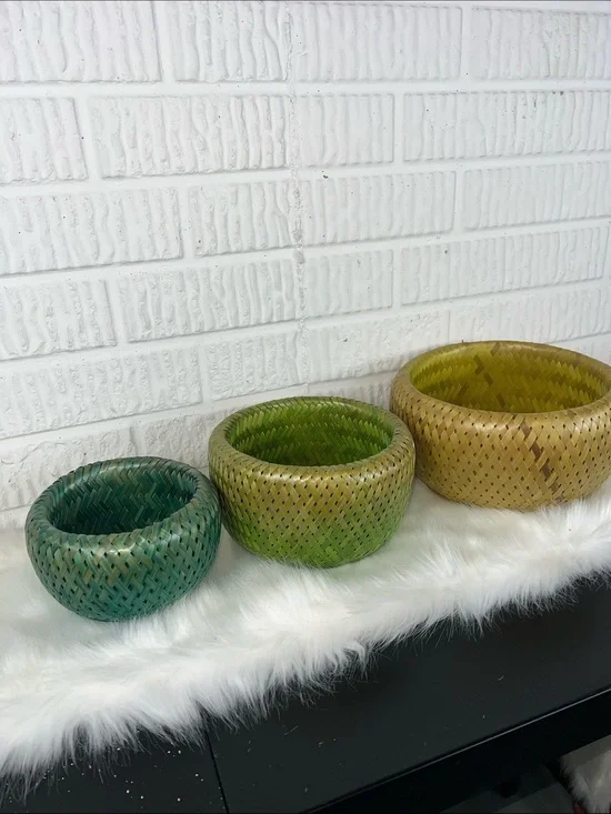 Bambu Green and Natural Rattan Basket Set - Home Accents