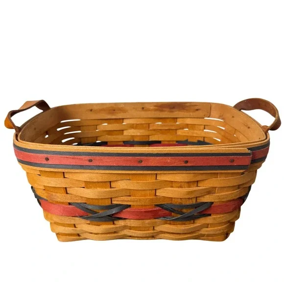 Longaberger 2000 Century Celebration Handwoven Basket Leather Handles Americana