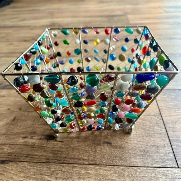 Multicolor Beaded Wire Decorative Basket