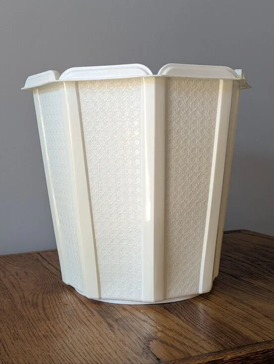 Vintage Rubbermaid Octagon Wastebasket Trash Can - White Basket Weave