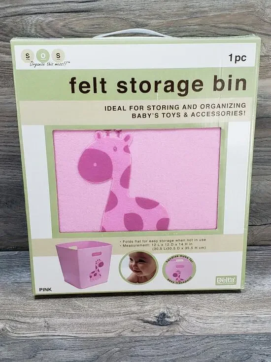 Delta Felt Storage Bin Pink Giraffe