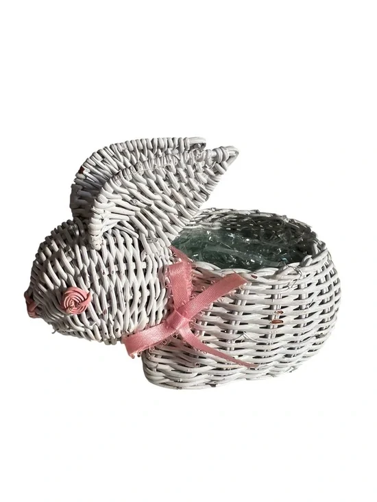 Vintage Avon Miniature Wicker Bunny Basket White Pink Basket Only No Candy