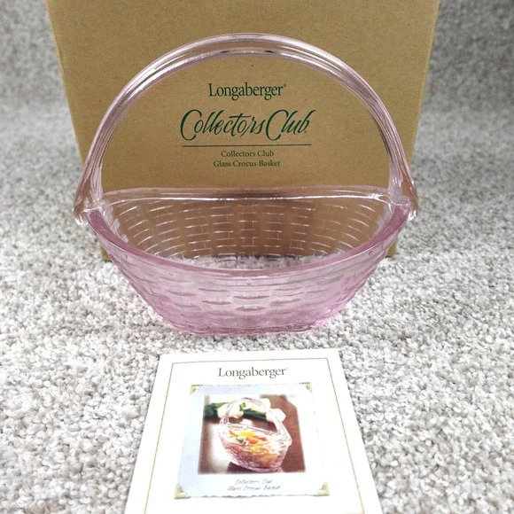 Longaberger 2006 Collectors Club Glass Crocus Basket Pink with Box and Insert