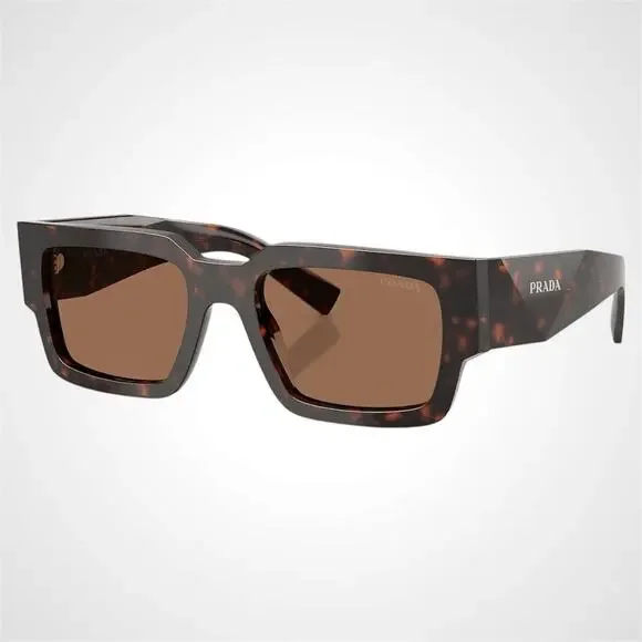 New PRADA Sunglasses Brown Root Tortoise Rectangle Square Mens