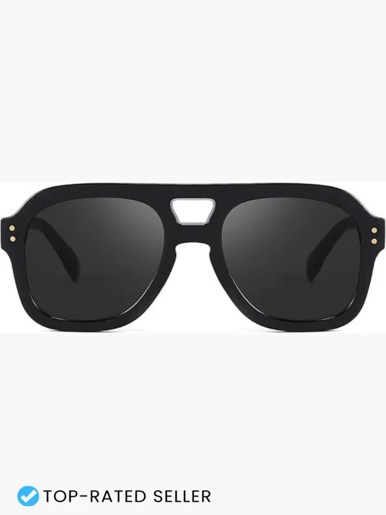 Vintage Aviator Sunglasses Double Bridge Large Square Thick Frame Trendy Eyewear